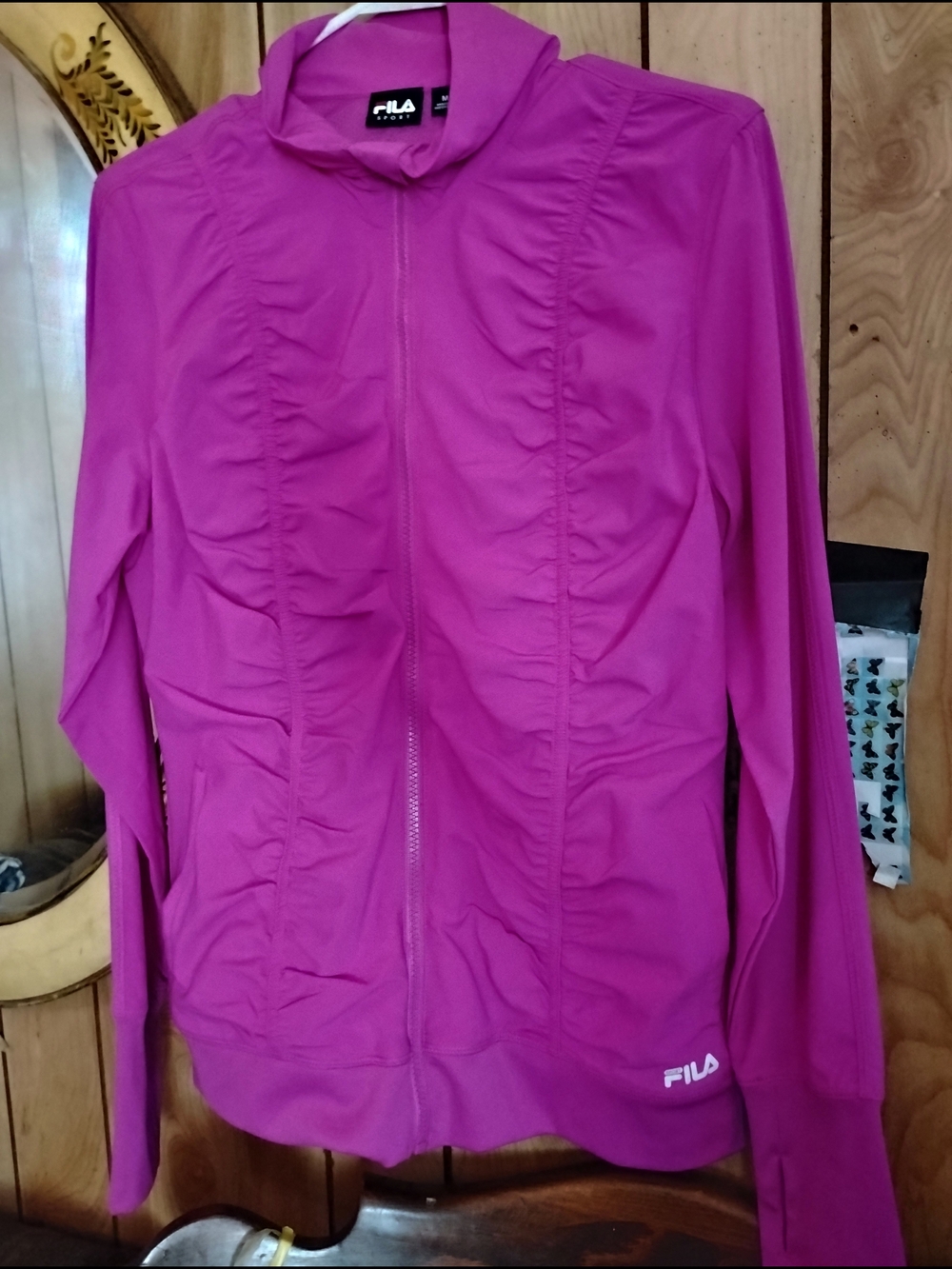 FILA Hot Pink Ruched Zip-Up Bomber Jacket